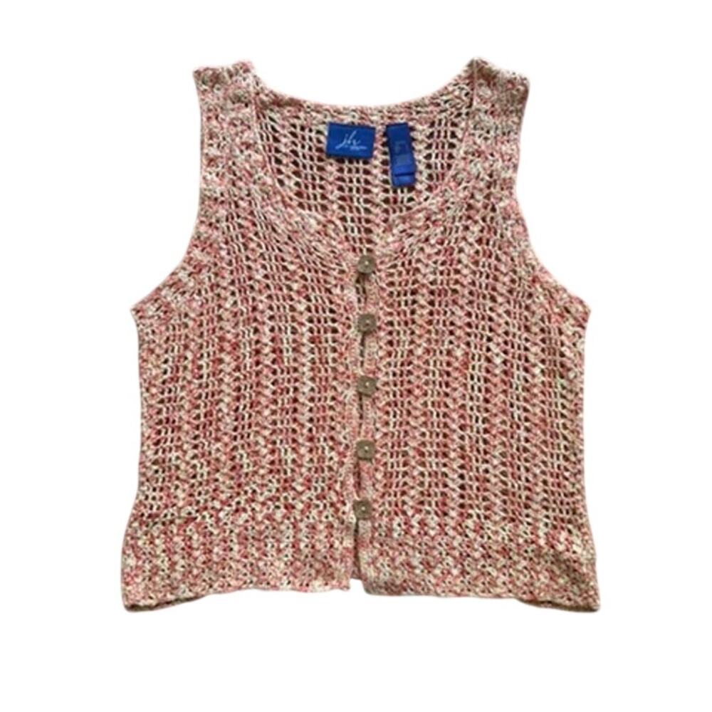 VTG JH Collectibles Crochet Sweater Vest Linen Cotton Open Knit Large Petite